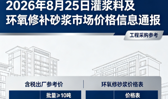 南林乡2026年8月25日灌浆料及环氧修补砂浆市场价格信息通报